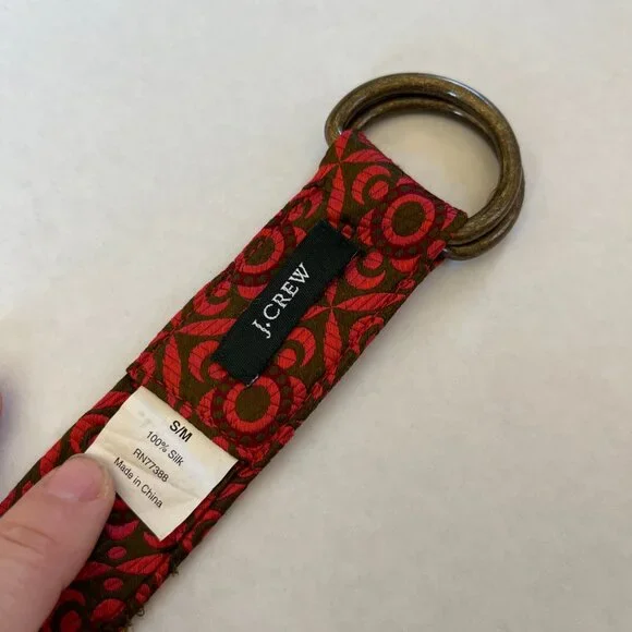 J.CREW‎ Sz S - M Silk Multicolor Textured Floral Belt D Ring Buckle - Picture 2 of 5